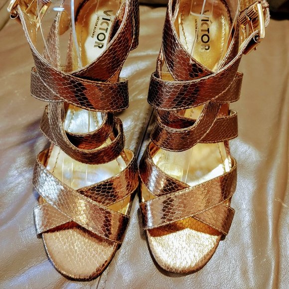 Strappy Victor Alfaro Snakeskin Stilettos - Picture 1 of 11